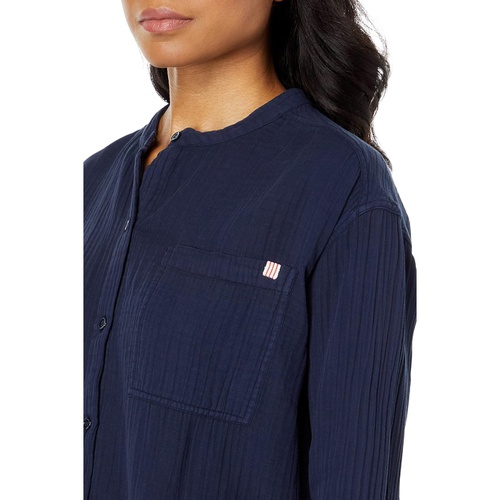  SUNDRY Mandarin Collar Woven Shirt