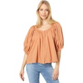 SUNDRY Puff Sleeve Woven Button Front Blouse