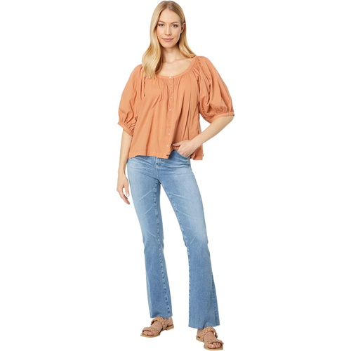  SUNDRY Puff Sleeve Woven Button Front Blouse