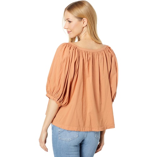  SUNDRY Puff Sleeve Woven Button Front Blouse