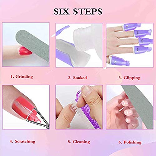  SWS Nail Polish Remover Tool kit with 20Pcs Gel Nail Polish Remover Clips, 4pcs Nail Files 100/180 Buffer 600/3000, Stainless Steel Triangle Cuticle Scraper,200Pcs Wipe Cotton Pads& 2p