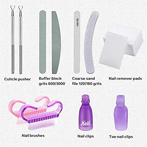  SWS Nail Polish Remover Tool kit with 20Pcs Gel Nail Polish Remover Clips, 4pcs Nail Files 100/180 Buffer 600/3000, Stainless Steel Triangle Cuticle Scraper,200Pcs Wipe Cotton Pads& 2p