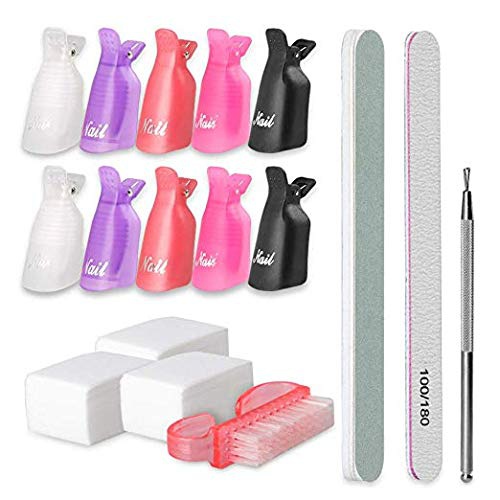  Gel Nail Tools Kit, SWS 10pcs Colorful Nail Polish Remover Clips& Nail Buffer Block&175pcs Cotton Pads& Nail Brush Cuticle Peeler Scraper …