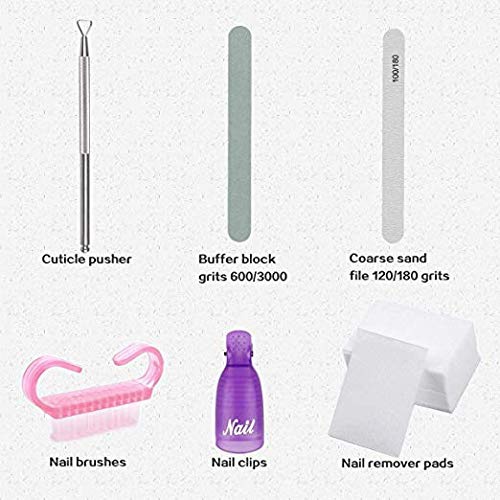  Gel Nail Tools Kit, SWS 10pcs Colorful Nail Polish Remover Clips& Nail Buffer Block&175pcs Cotton Pads& Nail Brush Cuticle Peeler Scraper …