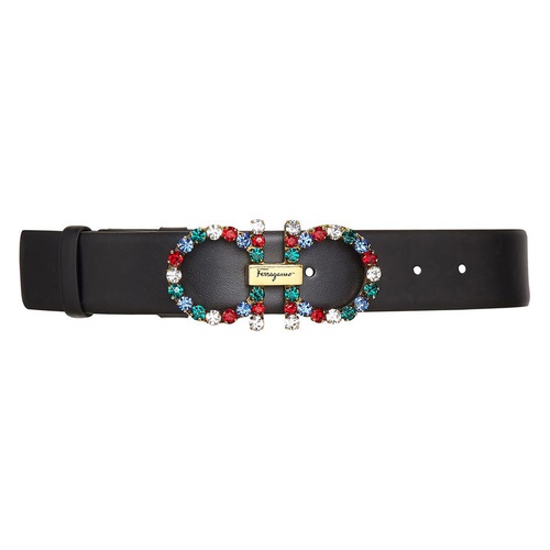 살바토로페라가모 Salvatore Ferragamo Crystal Gancini Buckle Leather Belt_NERO