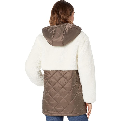  Sanctuary Hooded Sherpa Quilted Mix Media Jacket