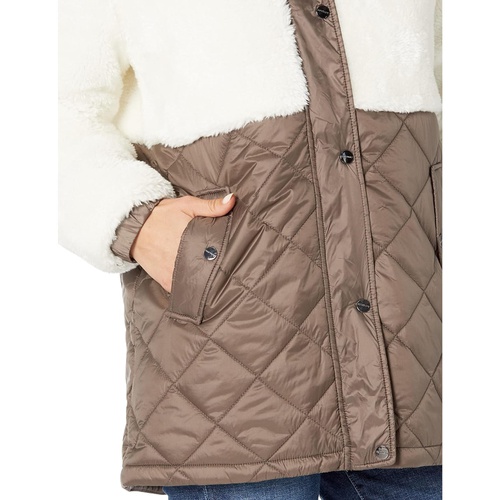  Sanctuary Hooded Sherpa Quilted Mix Media Jacket