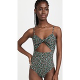Sea Lilly Print Tie Front One Piece Swimsuit