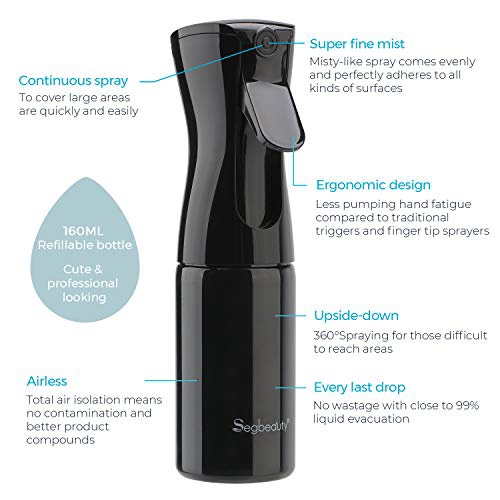  Hair Spray Bottle, Segbeauty 5.4oz Continuous Fine Mist Sprayer, 160ml Salon Spray Hair Mister, Empty Plastic Water Squirt Bottle for Curly Hair, Hair Cutting, Barber, Stylist, Cle