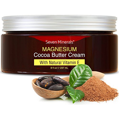  Seven Minerals Natural Magnesium Cream for Pain Calm, Leg Cramps, Sleep & Muscle Soreness. With Moisturizing Organic Cocoa Butter and Vitamin E - No Harmful Ingredients. Our USA Made Creme is Saf