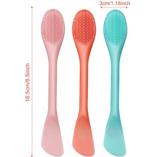  Shappy 3 Packs Double-Ended Silicone Face Mask Brush Silicone Facial Mud Mask Applicator Brushes Cosmetic Makeup Brush Scoop Soft Silicone Beauty Brush Tools for Cream, Lotion (Light Gree