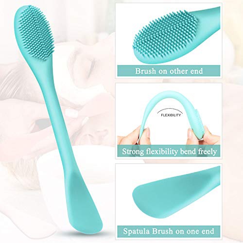  Shappy 3 Packs Double-Ended Silicone Face Mask Brush Silicone Facial Mud Mask Applicator Brushes Cosmetic Makeup Brush Scoop Soft Silicone Beauty Brush Tools for Cream, Lotion (Light Gree