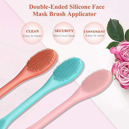  Shappy 3 Packs Double-Ended Silicone Face Mask Brush Silicone Facial Mud Mask Applicator Brushes Cosmetic Makeup Brush Scoop Soft Silicone Beauty Brush Tools for Cream, Lotion (Light Gree