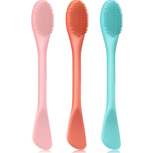  Shappy 3 Packs Double-Ended Silicone Face Mask Brush Silicone Facial Mud Mask Applicator Brushes Cosmetic Makeup Brush Scoop Soft Silicone Beauty Brush Tools for Cream, Lotion (Light Gree