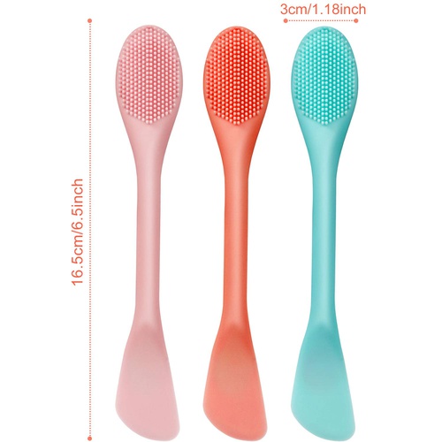  Shappy 3 Packs Double-Ended Silicone Face Mask Brush Silicone Facial Mud Mask Applicator Brushes Cosmetic Makeup Brush Scoop Soft Silicone Beauty Brush Tools for Cream, Lotion (Light Gree