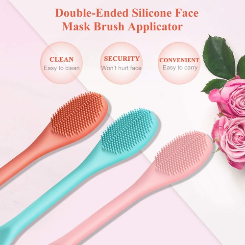  Shappy 3 Packs Double-Ended Silicone Face Mask Brush Silicone Facial Mud Mask Applicator Brushes Cosmetic Makeup Brush Scoop Soft Silicone Beauty Brush Tools for Cream, Lotion (Light Gree