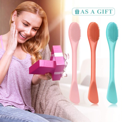  Shappy 3 Packs Double-Ended Silicone Face Mask Brush Silicone Facial Mud Mask Applicator Brushes Cosmetic Makeup Brush Scoop Soft Silicone Beauty Brush Tools for Cream, Lotion (Light Gree