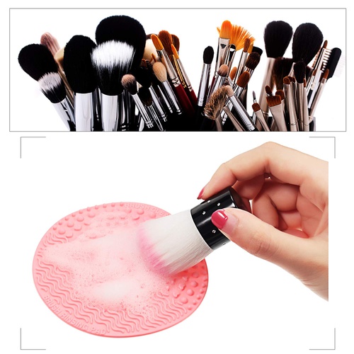  Shappy 4 Packs Silicone Makeup Brush Cleaning Mat, Round Makeup Brush Cleaner Pad Cosmetic Brush Cleaning Mat Portable Washing Tool Scrubber with Suction Cup (Green, Purple, Pink, Rose Re