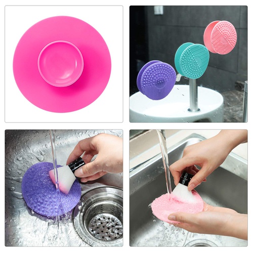  Shappy 4 Packs Silicone Makeup Brush Cleaning Mat, Round Makeup Brush Cleaner Pad Cosmetic Brush Cleaning Mat Portable Washing Tool Scrubber with Suction Cup (Green, Purple, Pink, Rose Re