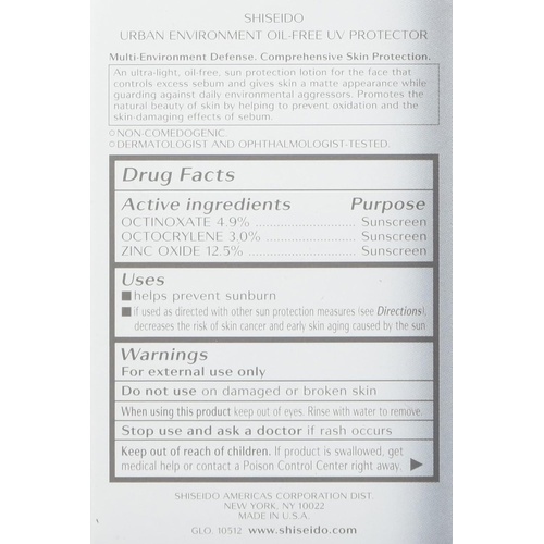  Shiseido Urban Environment Oil-free UV Protector SPF 42 Broad Spectrum for Face, 1 Ounce