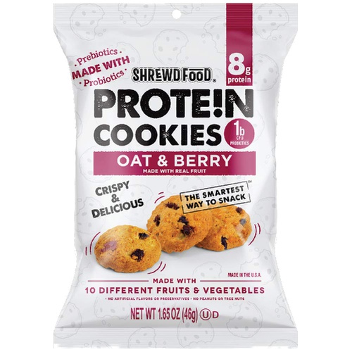  Shrewd Food High Protein Mini Cookies, Oat & Berry, 16 Pack, 8g Protein, Made with Prebiotics & Probiotics, Supports Digestive Health, Healthy Snacks, Dessert Sweets, Oat & Berry,