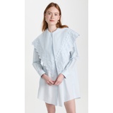 Simone Rocha Long Pointed Collar Shirt Dress with Embroidered Trim