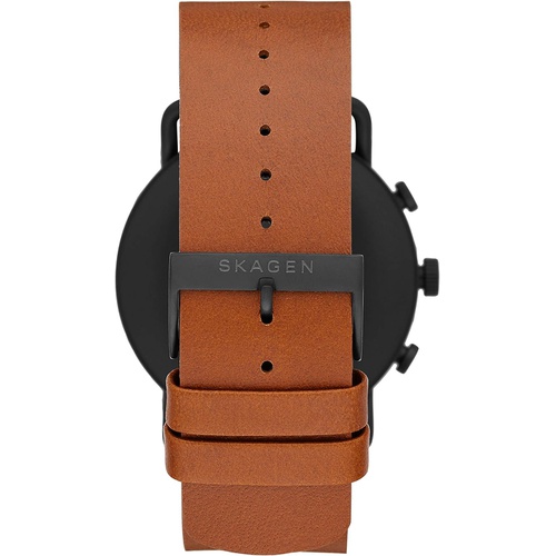  Skagen Connected Falster 3 Stainless Steel and Leather Touchscreen Smartwatch, Brown/Black & Mens 22mm Leather Casual Watch Strap, Black