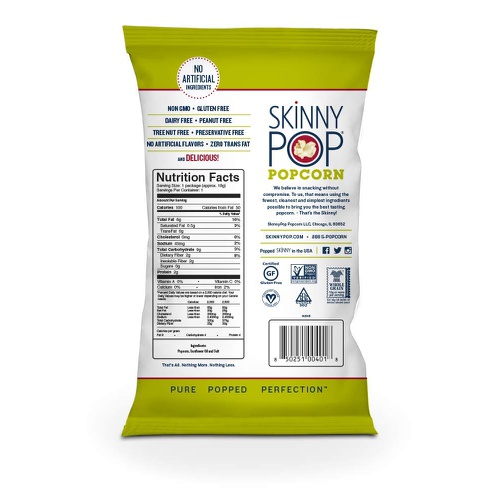  SkinnyPop Original Popped Popcorn, 100 Calorie Individual Bags, Gluten-free Popcorn,Non-GMO Vegan Snack, 0.65 Oz (Pack Of 30)