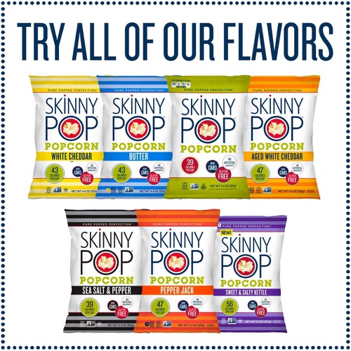  SkinnyPop Original Popped Popcorn, 100 Calorie Individual Bags, Gluten-free Popcorn,Non-GMO Vegan Snack, 0.65 Oz (Pack Of 30)