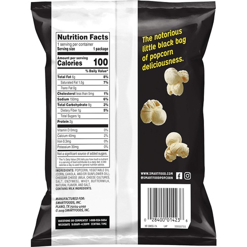  Smartfood White Cheddar Flavored Popcorn, 0.625 Ounce (Pack of 40)