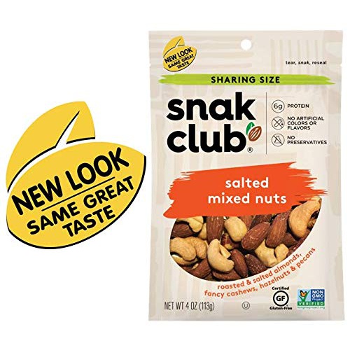  Snak Club All Natural Salted Mixed Nuts, Non-GMO, 4-Ounces, 6-Pack