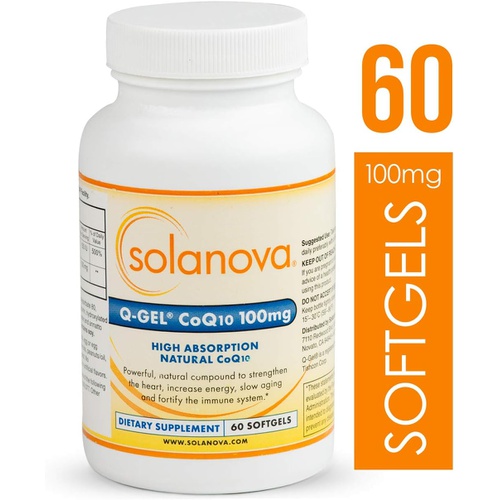  Solanova  60 Softgels of Q-Gel CoQ10 (CoEnzyme Q10 Ubiquinone) 100mg Heart Health Hydrosoluble Supplements To Maintain Normal Blood Pressure And Support The Immune System, 2 Month