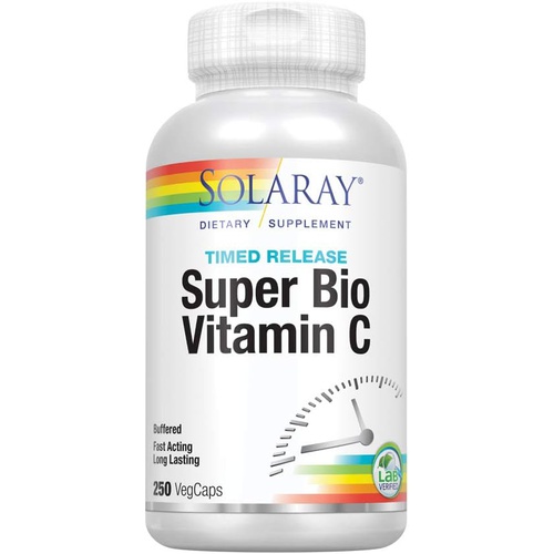  SOLARAY Super Bio Vitamin C 1000mg, Buffered, Time Release Capsules with Bioflavonoids, Two-Stage for High Absorption & All Day Immune Support, Vegan, 60 Day Guarantee, 125 Serving