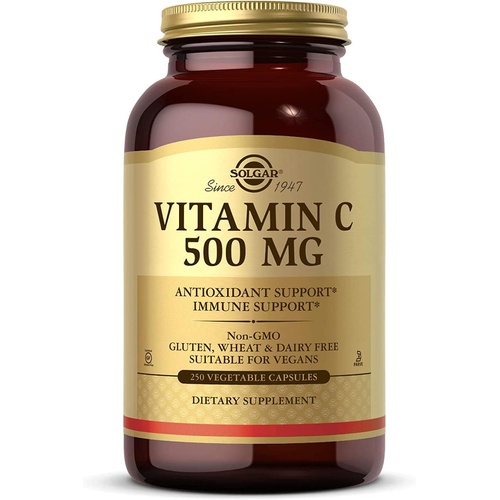  Solgar Vitamin C 500 mg, 250 Vegetable Capsules - Antioxidant & Immune Support - Overall Health - Supports Healthy Skin & Joints - Non-GMO, Vegan, Gluten Free, Kosher - 250 Serving