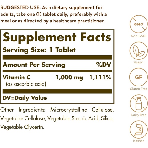  Solgar Vitamin C 500 mg, 250 Vegetable Capsules - Antioxidant & Immune Support - Overall Health - Supports Healthy Skin & Joints - Non-GMO, Vegan, Gluten Free, Kosher - 250 Serving