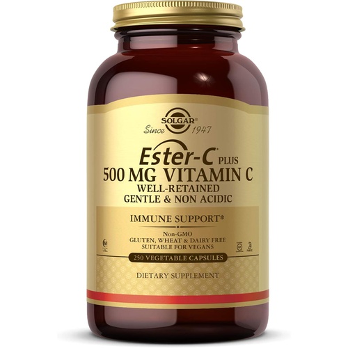  Solgar Ester-C Plus 500 mg Vitamin C (Ascorbate Complex), 250 Vegetable Capsules - Gentle & Non Acidic - Antioxidant & Immune Support - Non GMO, Vegan, Gluten Free, Kosher - 250 Se