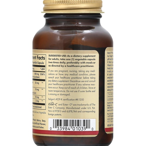  Solgar Ester-C Plus 500 mg Vitamin C (Ascorbate Complex), 250 Vegetable Capsules - Gentle & Non Acidic - Antioxidant & Immune Support - Non GMO, Vegan, Gluten Free, Kosher - 250 Se