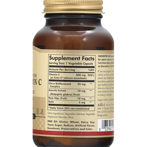  Solgar Ester-C Plus 500 mg Vitamin C (Ascorbate Complex), 250 Vegetable Capsules - Gentle & Non Acidic - Antioxidant & Immune Support - Non GMO, Vegan, Gluten Free, Kosher - 250 Se