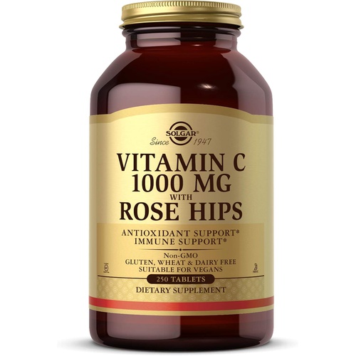  Solgar Vitamin C 1000 mg with Rose Hips, 250 Tablets - Antioxidant & Immune Support - Overall Health - Supports Healthy Skin & Joints - Non GMO, Vegan, Gluten Free, Dairy Free, Kos