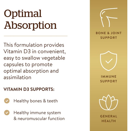  Solgar Vitamin D3 (Cholecalciferol) 125 MCG (5000 IU), 100 Softgels - Helps Maintain Healthy Bones & Teeth - Immune System Support - Non GMO, Gluten Free, Dairy Free - 100 Servings