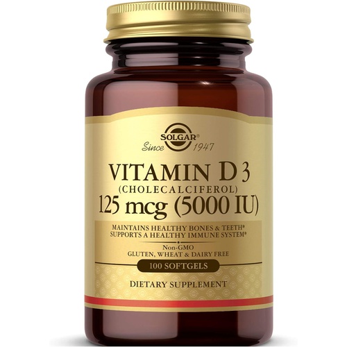  Solgar Vitamin D3 (Cholecalciferol) 125 MCG (5000 IU), 100 Softgels - Helps Maintain Healthy Bones & Teeth - Immune System Support - Non GMO, Gluten Free, Dairy Free - 100 Servings