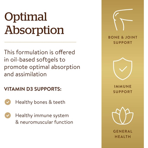  Solgar Vitamin D3 (Cholecalciferol) 125 MCG (5000 IU), 100 Softgels - Helps Maintain Healthy Bones & Teeth - Immune System Support - Non GMO, Gluten Free, Dairy Free - 100 Servings