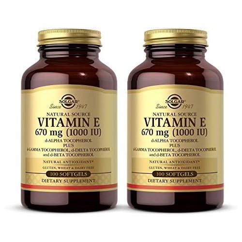  Solgar - Vitamin E 1000 IU (d-Alpha Tocopherols & Mixed Tocopherols) 100 Mixed Softgels- 2 Pack