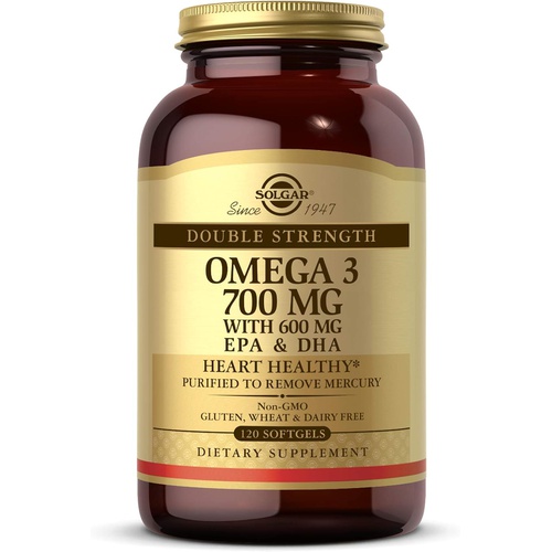  Solgar Double Strength Omega-3 700 mg, 120 Softgels - Fish Oil Supplement - Support for Cardiovascular, Joint & Cellular Health - Contains EPA & DHA Omega 3 Fatty Acids - Gluten Fr