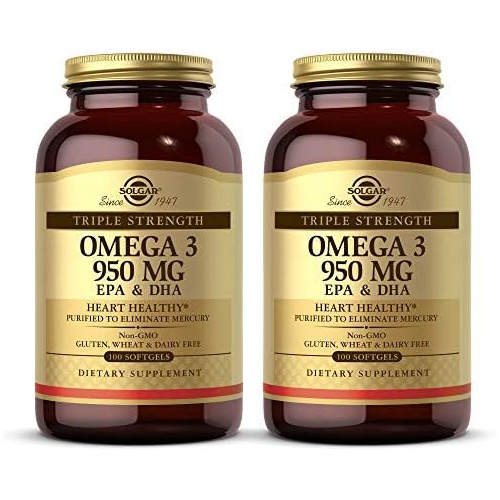  Solgar Triple Strength Omega 3 950 mg - 100 Softgels, Pack of 2 - Supports Cardiovascular, Joint & Skin Health - Non-GMO, Gluten Free, Dairy Free - 200 Total Servings