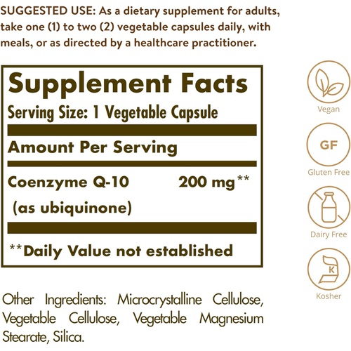  Solgar Vegetarian CoQ-10 200 mg, 60 Vegetable Capsules - Heart Healthy, Protective Antioxidant - Coenzyme Q10 (CoQ-10) Supplement - Vegan, Gluten Free, Dairy Free, Kosher - 60 Serv