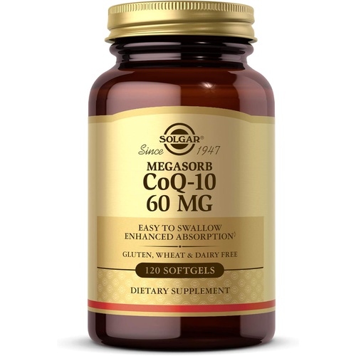  Solgar Megasorb CoQ-10 60 mg, 120 Softgels - Supports Heart & Brain Health - Coenzyme Q10 Supplement - Enhanced Absorption, Easy to Swallow - Gluten Free, Dairy Free - 120 Servings