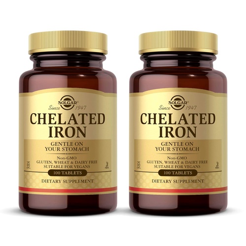  Solgar - Chelated Iron Tablets 100 Count, Promotes red Blood Cell Production & Produces Healthy Energy - 2 Pack