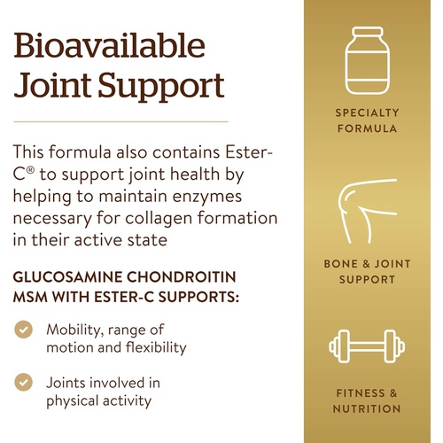  Solgar Extra Strength Glucosamine Chondroitin MSM w/ Ester-C, - Promotes Healthy Joints, Supports Comfortable Movement & Collagen Formation - 180 Count (Pack of 1)