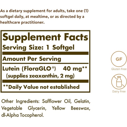  Solgar Lutein 40 mg, 30 Softgels - Supports Eye Health - Helps Filter Out Blue-Light - Contains FloraGLO Lutein - Gluten Free, Dairy Free - 30 Servings